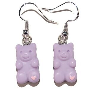 Bear Earrings‎ Pastel Purple Lightweight Resin Hypoallergenic 925